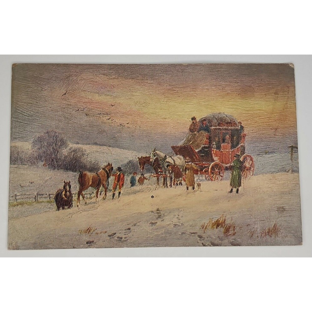 Vintage Postcard Stagecoach On Snowing Travels, Scotland Feels Handpainted